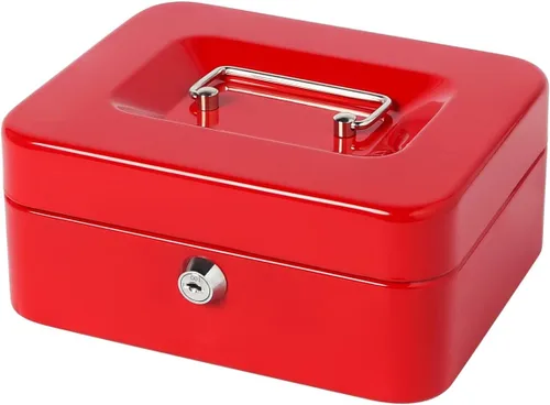 Caja de dinero pequeña con bandeja de dinero y cerradura, caja de dinero de metal para efectivo, caja de seguridad de 7.87 x 6.3 x 3.54 pulgadas,
