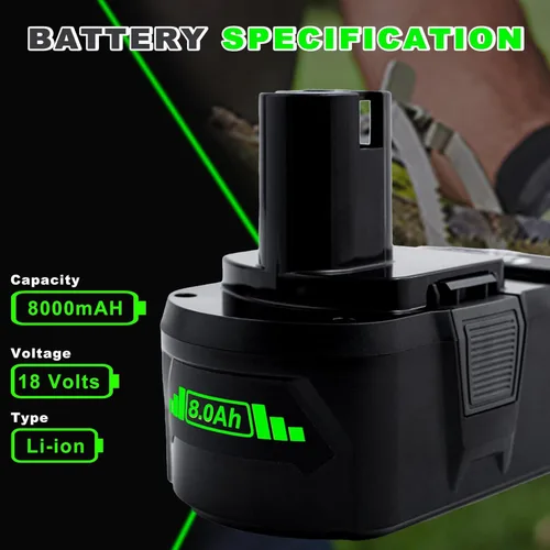 Miniatura 5 de Repuesto de alta capacidad de 8000 mAh para batería Ryobi de 18 V P108 P104 P105 P102 P103 P122 P109 Li-ION compatible con Ryobi 18V ONE+ System