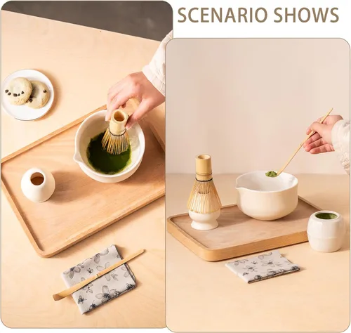 Miniatura 5 de Ochcahser Juego de té japonés, incluye cuenco de matcha con boquilla, soporte para batidor de matcha (chasen), batidor de bambú y cuchara de bambú