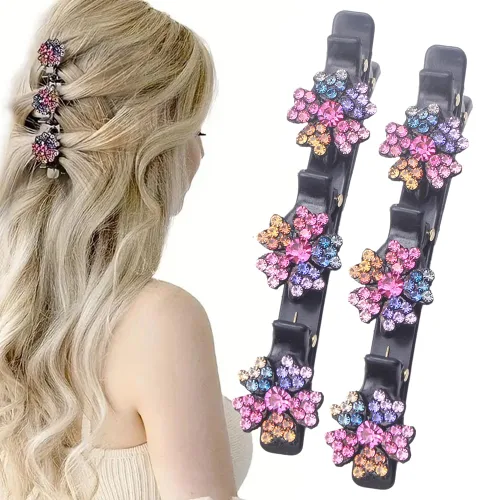 Miniatura 8 de 4 piezas de pinzas de pelo con cristales brillantes trenzadas para niñas, 2025 pinzas de pelo para mujeres, pinzas de pelo para cabello fino, grueso
