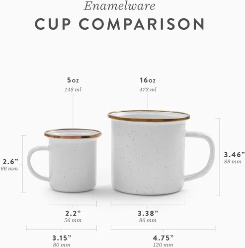 Miniatura 5 de Barebones Juego de 2 tazas de café esmaltadas de 16 onzas, taza de campamento con borde de acero inoxidable