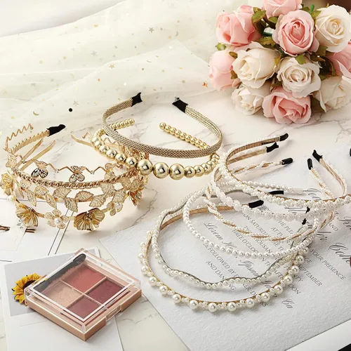 Miniatura 4 de 12 diademas de perlas con diamantes de imitación, diadema de novia blanca perla sintética, diadema de novia de aleación dorada, diadema metálica