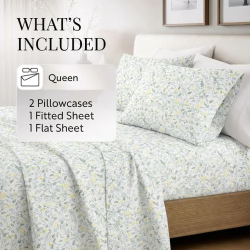 Miniatura 6 de Merit Linens Juego de sábanas transpirables de tamaño Queen con estampado floral de estilo hotelero, 4 piezas, con bolsillo profundo, sábanas