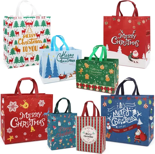 PARSUP 32 bolsas de regalo de Navidad con asas, bolsas de varios tamaños para golosinas, bolsas de Navidad no tejidas para envolver regalos,