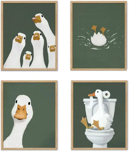 Miniatura 10 de YZSLA Impresiones divertidas de arte de pared de baño 8x10 Pulgadas sin marco, impresiones de póster de pato retro colorido, decoraciones divertidas