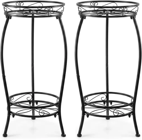 Paquete de 2 Soportes para Plantas de Interior, 27.1 pulgadas, Soporte de Metal para Macetas de 2 Niveles para Exteriores, Soporte Alto para Plantas