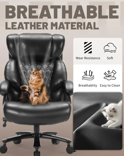 Miniatura 9 de Silla de oficina resistente de 800 libras y reposapiés de masaje, silla ejecutiva grande y alta con soporte lumbar ajustable, piel sintética, Negro