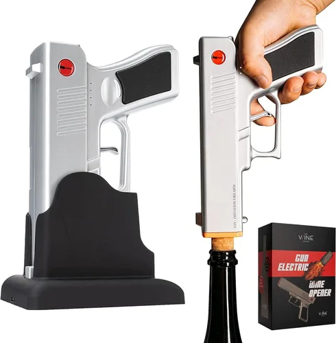 Abridor de vino con pistola eléctrica, sacacorchos, batería recargable, extractor de corcho electrónico de vinos abiertos, regalos únicos de Plateado