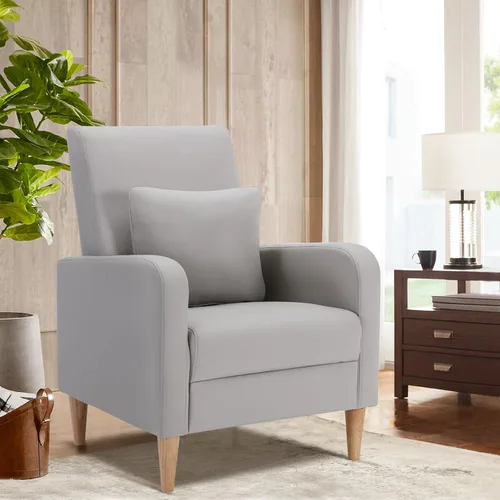 Miniatura 17 de COLAMY Mid-Century - Silla decorativa tapizada moderna con almohada trasera y patas de madera maciza, sillón acogedor de tela para sala de estar