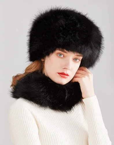 Miniatura 2 de Lovful Sombrero estilo cosaco ruso de piel sintética para mujer, conjunto de bufanda para mujer
