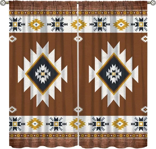Miniatura 32 de YCness Cortinas aztecas, patrón étnico nativo nativo americano del suroeste, patrón étnico bohemio occidental geométrico para sala de estar