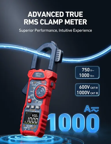 Miniatura 2 de AstroAI Multímetro de Pinza Digital 2000 Cuentas Probador de Voltaje y Amperaje con Rango Automático con Voltaje CA/CC, Corriente CA, Resistencia