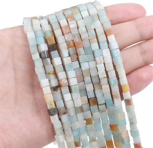 Miniatura 3 de BEADIA Cuentas espaciadoras de cubo de amazonita natural, cuentas de piedra cuadradas sueltas de 0.157 in para hacer joyas, 15.0 in/hebra