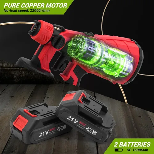 Miniatura 4 de Pistola de pintura en aerosol inalámbrica, pulverizador de pintura sin aire con 2 baterías de 1500 mAh, fácil de limpiar, 5 boquillas, pulverizador