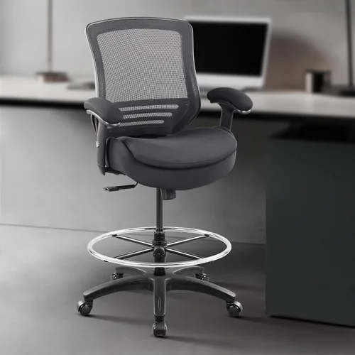 Miniatura 2 de BOLISS Silla de dibujo ergonómica de malla con respaldo medio de 400 libras, anillo de pie ajustable grande, reposabrazos ajustable en altura (negro)