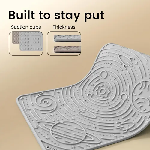 Miniatura 6 de OHMO Alfombrilla para lamer perros y gatos, (Ash+Beige, 2 piezas, 9.8 x 5.9 pulgadas), diseño de galaxia, alimentador lento con ventosas, mantenlos