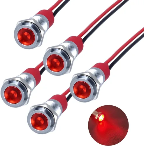 5Pcs 12V-24V Luz indicadora LED de ahorro de energía Montaje de orificio 8mm (1/3") 20mA Señal de lámpara de cabeza plana ancha impermeable piloto