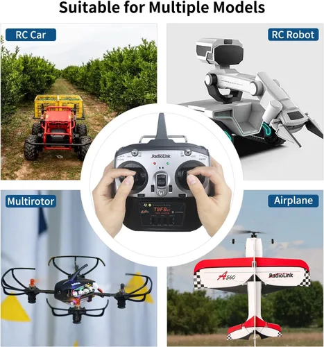 Miniatura 4 de Radiolink T8FB 2.4GHz 8 canales RC Transmisor y receptor remoto R8EF Controlador de doble palo con correa para avión RC, avión, barco, coche y más