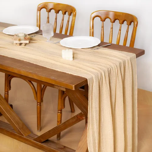 Miniatura 2 de Socomi Camino de mesa beige de gasa de verano de 120 pulgadas, rústico bohemio, camino de tela de queso para bodas, fiestas, baby shower, centro
