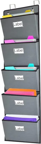 Organizador de archivos para colgar sobre la puerta, 5 bolsillos extra grandes, para colgar en la pared, carpetas de archivos, soportes
