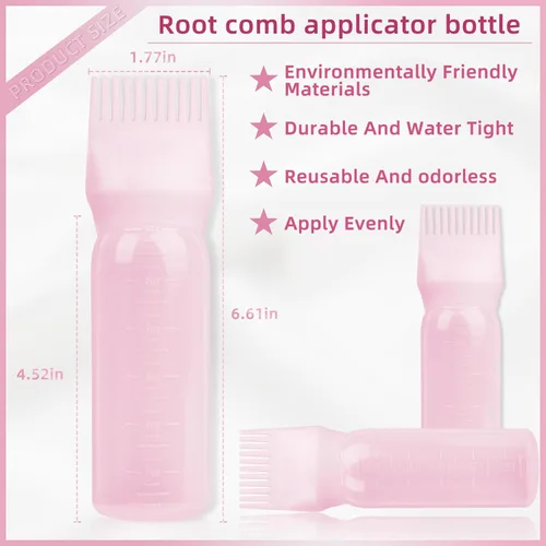 Miniatura 2 de Paquete de 2 botellas aplicadoras de peine de raíz, aplicador de aceite para el cabello de 6 onzas, herramientas de botella de tinte con dispensador
