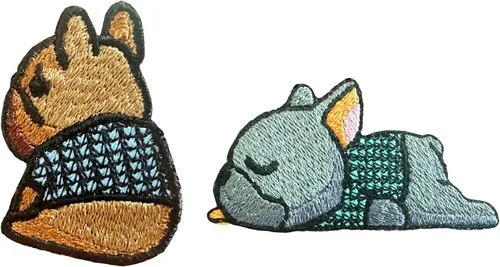 TH - Juego de 2 minúsculos, bulldog francés, cachorro, mascota, perro, lindo logotipo de dibujos animados, 16 parches, coser para planchar en