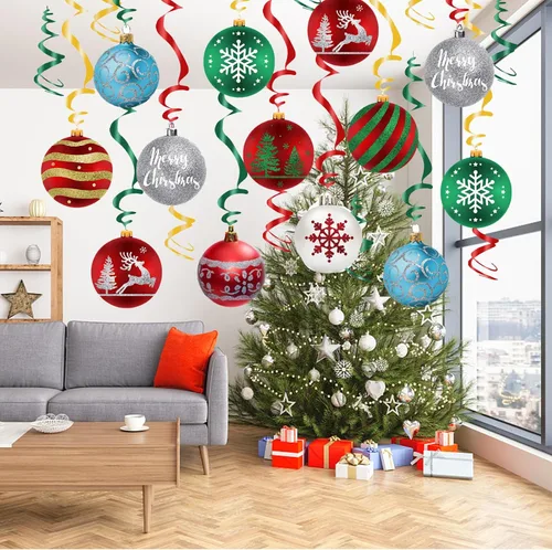 Juego de 48 piezas de decoración de remolinos colgantes de Navidad, adorno colgante de Navidad para el hogar, cumpleaños, suministros de fiesta de