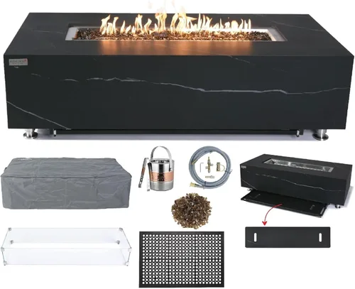 Miniatura 23 de Elementi+ Mesa de Fuego de Gas Colorado de Hormigón Fundido de 56" Rectangular, Hoguera al Aire Libre con Ignición Electrónica Incluye Cubierta