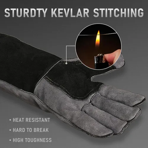 Miniatura 4 de YESWELDER Guantes de soldadura de forja de cuero, resistentes al fuego, 14 pulgadas, con costuras de Kevlar, guantes resistentes para Mig, Tig