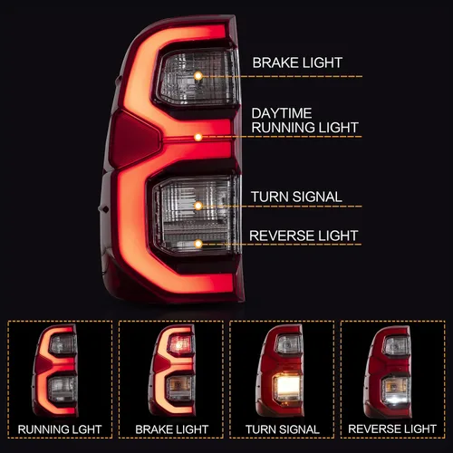 Miniatura 2 de VLAND Conjunto de luces traseras para Toyota Hilux 2015-2020 Base, Chasis, Doble Cab, SR, DLX (no para Tonka), lámpara trasera con DRL, señal
