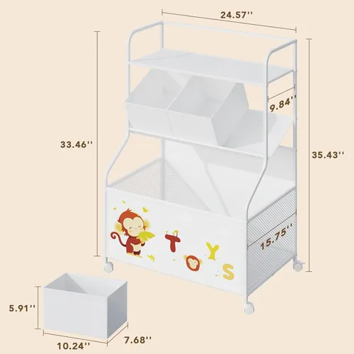 Miniatura 7 de BBLIKE Organizador de Almacenamiento de Juguetes con Ruedas - Caja de Juguetes Grande de 3 Niveles para Niños, Caja de Juguetes con Almacenamiento