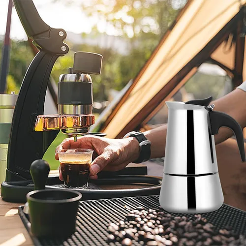 Miniatura 3 de Cafetera eléctrica del percolador, olla de mesa de café espresso de fondo ancho de acero inoxidable (3.4 fl oz)