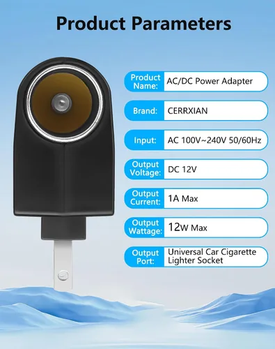 Miniatura 2 de CERRXIAN Adaptador de CA a CC Enchufe de pared a 12V 12W Convertidor de encendedor de cigarrillos 100-240V AC a DC 12 V Adaptador de encendedor