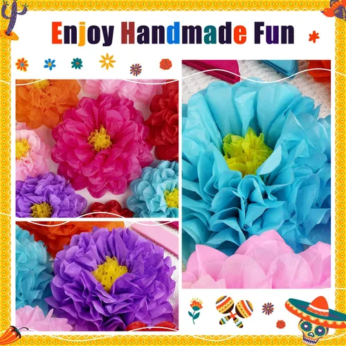Miniatura 2 de 21 flores de papel mexicanas, flores de papel de fiesta, flores de tejido coloridas para carnaval, telón de fondo de fiesta, boda, fiesta