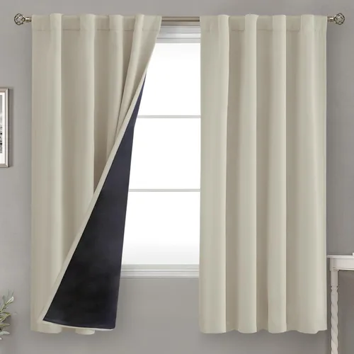 Miniatura 179 de BGment Cortinas 100% opacas beige de 63 pulgadas de largo con forro aislante térmico, bolsillo para varilla y lengüeta trasera de doble capa