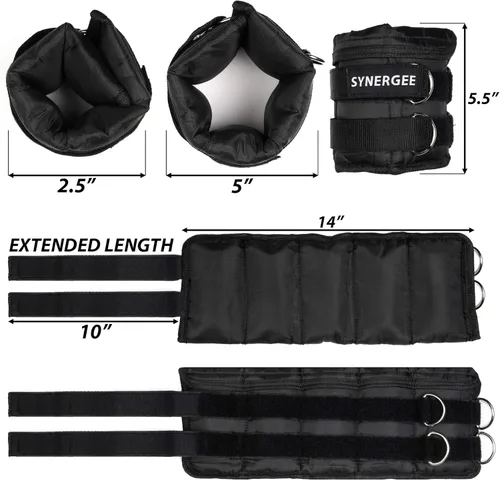 Miniatura 3 de Synergee Pesas ajustables para tobillo/muñeca de ajuste cómodo (juego de 2). Disponible en 5 libras, 10 libras y 20 libras. Talla única. b) 10 lbs