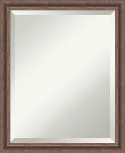 Amanti Art Espejo de baño marrón para sobre el fregadero, 23 x 19 pulgadas, espejo de tocador rectangular marrón rústico envejecido, marco pequeño