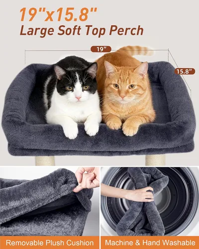 Miniatura 2 de Árbol para gatos KinoTail con gran cama en la plataforma superior (48,3 cm × 40,1 cm), pequeña torre para gatos con rascador para gatos