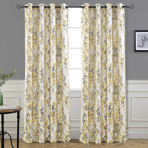 Miniatura 14 de Cortinas DriftAway 100% Blackout Amarillas y Blancas para Sala de Estar, Dormitorio, Cocina, 84 Pulgadas de Largo, Paneles Botánicos con Flores