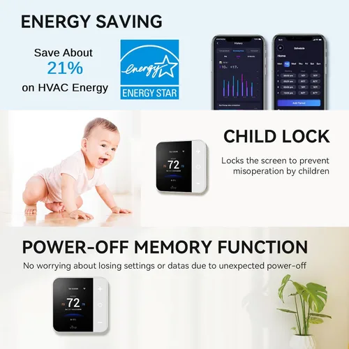 Miniatura 6 de Termostato Vine para el hogar con pantalla táctil a color, termostato inteligente WiFi compatible con Alexa y Google Assistant, programable para 7