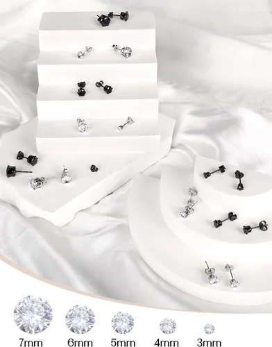 Miniatura 4 de Augell Juego de 5 pares de aretes de plata de ley 925, hipoalergénicos, de oro de 18 quilates, circonita cúbica para mujeres y hombres, regalo