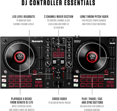 Miniatura 3 de Numark Mixtrack Platinum FX DJ Controller y M-AUDIO BX3 Par de monitores Bluetooth Studio para grabación de estudio, producción de música