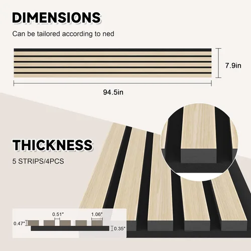 Miniatura 2 de POHARE Paquete de 2 Paneles de Pared de Listones de Madera, Paneles de Madera de 95 x 8 pulgadas a Prueba de Sonido de Madera Diseñada, Paneles