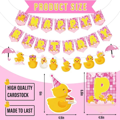 Miniatura 2 de Outus 77 piezas de decoración de fiesta de patito rosa, lindo accesorio de fiesta de cumpleaños de pato, incluye una bonita pancarta colgante