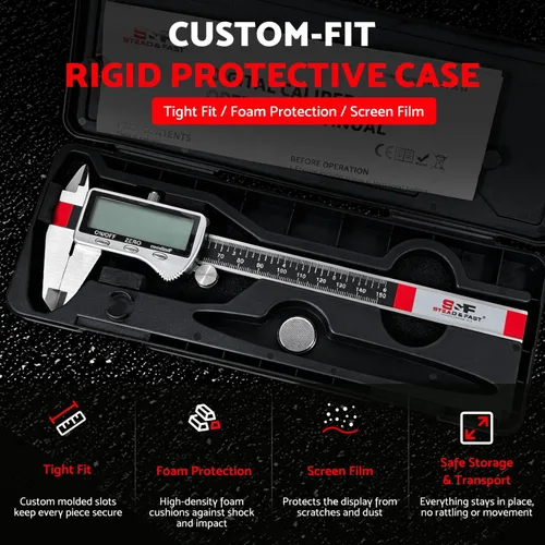 Miniatura 4 de S&F STEAD & FAST Herramienta de medición de calibrador digital de 6 pulgadas con pantalla LCD extragrande, pinza micrómetro de acero inoxidable