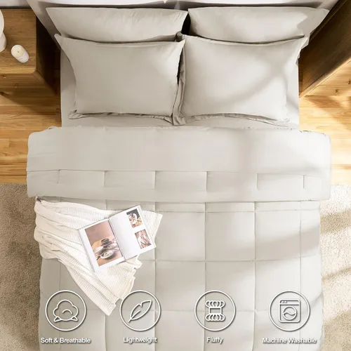 Miniatura 2 de CozyLux Juego de edredón tamaño individual XL, color beige, juego de cama de 5 piezas individual XL, juego de ropa de cama suave extra largo