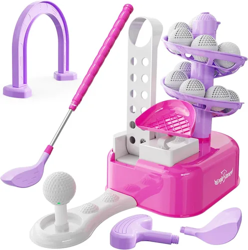 Juego de golf para niños pequeños de EagleStone con lanzador de pedal, juguete de golf para niños de 3 a 8 años, incluye palo de golf ajustable, 15
