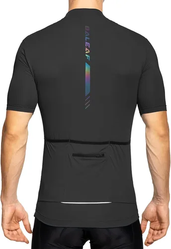 BALEAF Camiseta de ciclismo para hombre, manga corta, media cremallera, para ciclismo de montaña, 4 bolsillos traseros UPF