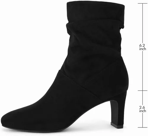 Miniatura 5 de Coutgo Botas de media pantorrilla para mujer, tacón grueso, punta cuadrada, con cremallera, botines de moda de otoño