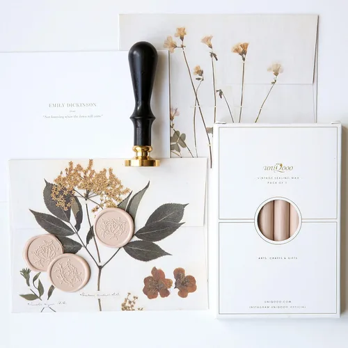Miniatura 3 de UNIQOOO Varillas de cera de sellado con pistola de pegamento para sello de cera – desnudo, tono neutro terroso, ideal para invitaciones de boda Gris